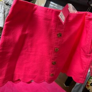 Hot Pink Scalloped Skirt with Button Accents